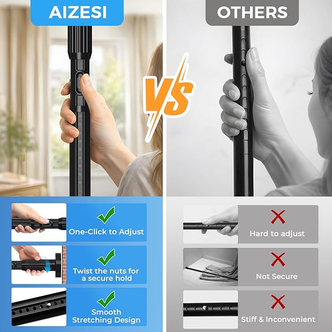 AIZESI 41-144 Inch Heavy Duty Black Tension Curtain Rod - No Drilling, Adjustable, Rust-Resistant for Outdoor, Living Room, Window, Bathroom