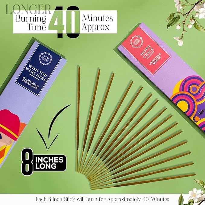 Raajsee Natural Incense Sticks with Insence Holder- Pack of 6 Organic Inscent -120 Insense Sticks, Non Toxic Clean Burning, Boho Gift Set, Sage,Apple Pumpkin,Coconut, Coffee,Rosemary Patchouli