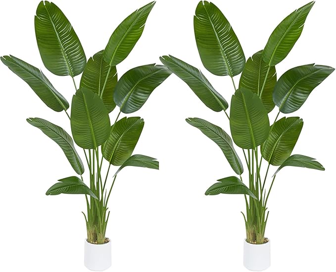 2 Pack Bird of Paradise Artificial Tree, 6Ft Tall Faux Plant, Fake Banana Leaf Plant Indoor, Faux Palm Tree Faux Floor Plants Tropical Tree in Pot, Present for Friend Housewarming Decor