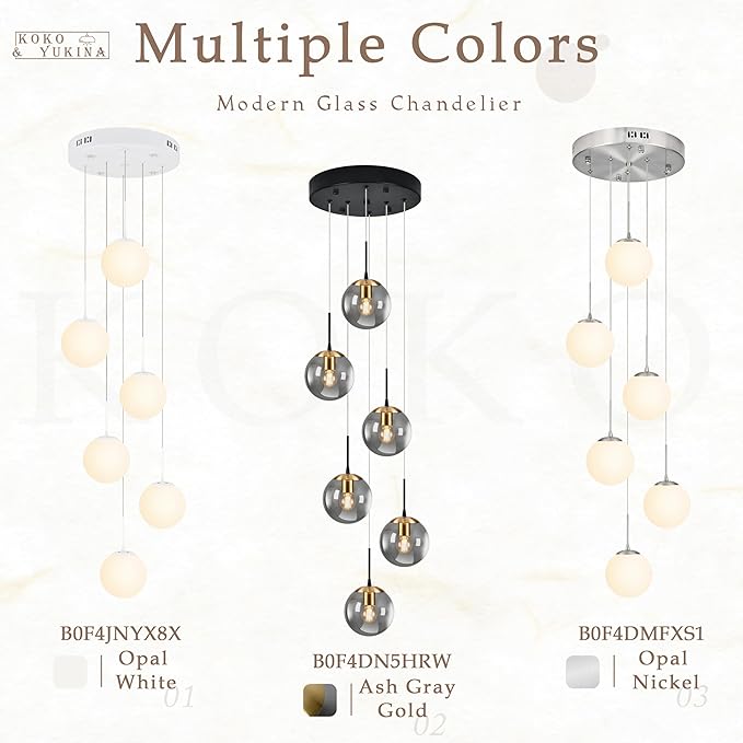 KoKo&Yukina Globe Pendant Light 6 Light Nickel Globe Pendant Lights Kitchen Island Mid Century Light Fixture with Milky White Glass Shade Lights for Staircase