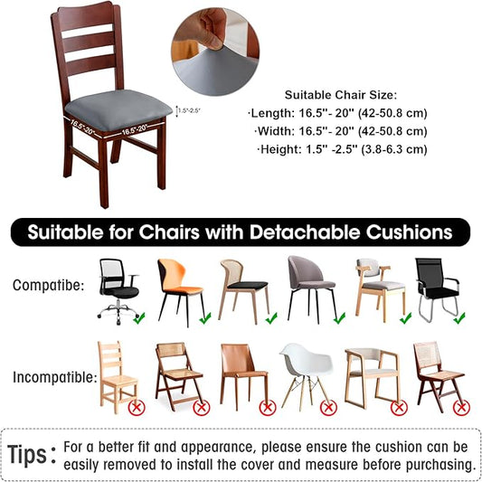 Waterproof PU Leather Seat Covers for Dining Room Chairs Set of 6, Stretch Dining Chair Slipcovers, Kitchen Chair Seat Covers, Non-Slip & Washable (Dark Gray)