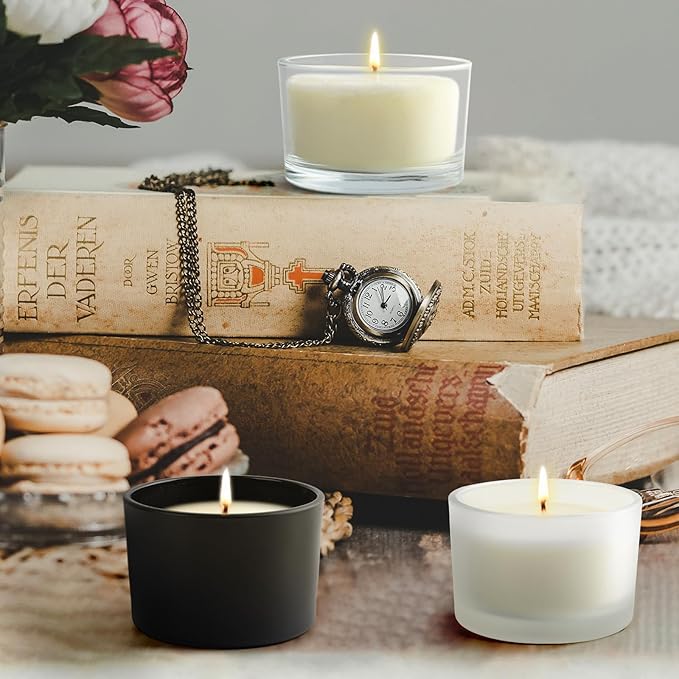Thick Candle Jars for Making Candles 16 Pcs, 4 OZ Empty Jars with Wood Lids for Candle Making, Sample Container - Dishwasher Safe,Matte White