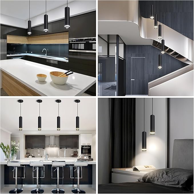 OKELI Modern Pendant Lights, Black LED Pendant Lights Fixtures,3 Color Pendant Lighting for Kitchen Island, Bar,12W,3000K-6000K,ETL(1pack)