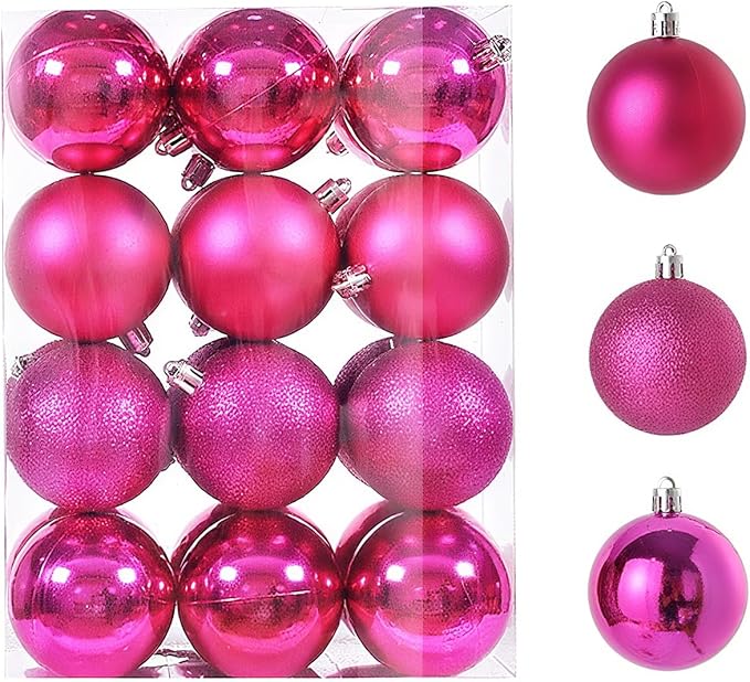 24ct 2.36 Inch Christmas Balls Ornaments for Xmas Christmas Tree - Shatterproof Decor Hanging Ball Set for Holiday Wedding Party Decoration (Rose Red 60mm)