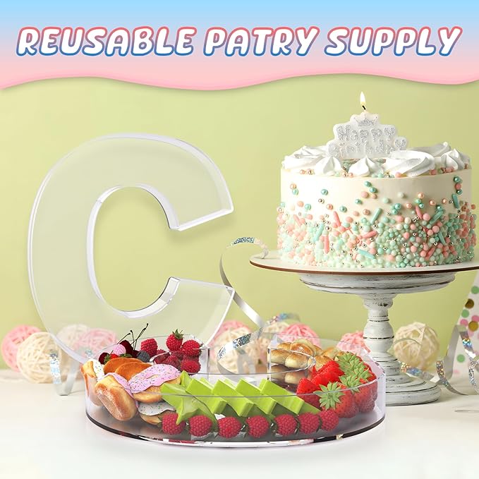 11" Acrylic Letter Charcuterie Box, Reusable Fillable Alphabet Number Shaped Form Tray for Birthday Anniversaries, Party Decorative Serving Plates Display Candy Cake (C)