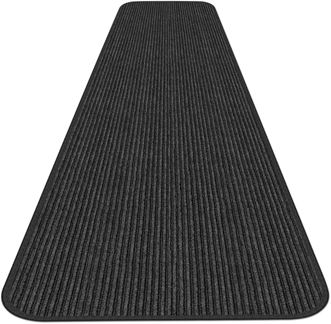 House, Home and More Indoor Outdoor Double-Ribbed Carpet Runner with Skid-Resistant Rubber Backing - Smokey Black - 3 Feet x 25 Feet