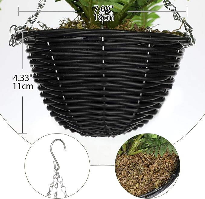 Artificial Fern Hanging Basket Plant 25" Boston Ferns 31 Leaves Greenery Plants with Rattan Pot for Outdoors & Indoor Fake Fern Bush Plant in Pot for Patio Entrance Porch Garden Decor Dusty Green