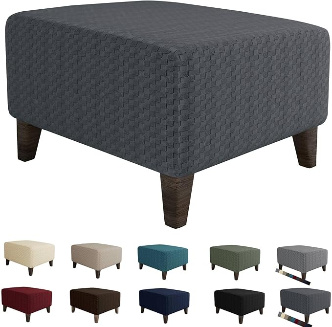 MAXIJIN Jacquard Ottoman Cover Slipcovers Folding Storage Stool Furniture Protector Cover Soft Thick Rectangle Foot Rest Slipcover with Elastic Bottom (Ottoman Small, Dark Gray)