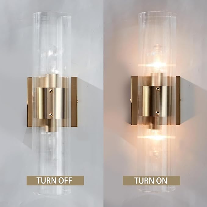 Modern Fluted Glass 2-Light Wall Sconce - Perfect for a Hallway or flanking a Painting or Bathroom, Bedroom Wall Sconces