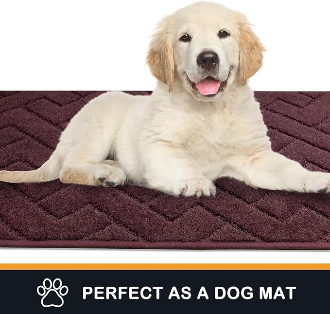PURRUGS Dirt Trapping Door Mat 24" x 59", Non-Slip Machine Washable Entry Rug, Dog Doormat, Indoor Front Door Mat, Super Absorbent Entryway Rug for Muddy Shoes & Paws, Burgundy Red