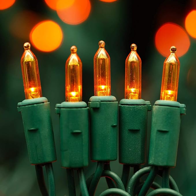 YULETIME Orange LED Christmas Lights 200 Count 50 ft, Pack of 2 Strands 25 ft 100 Lights UL Certified Halloween String Light Set (Orange)