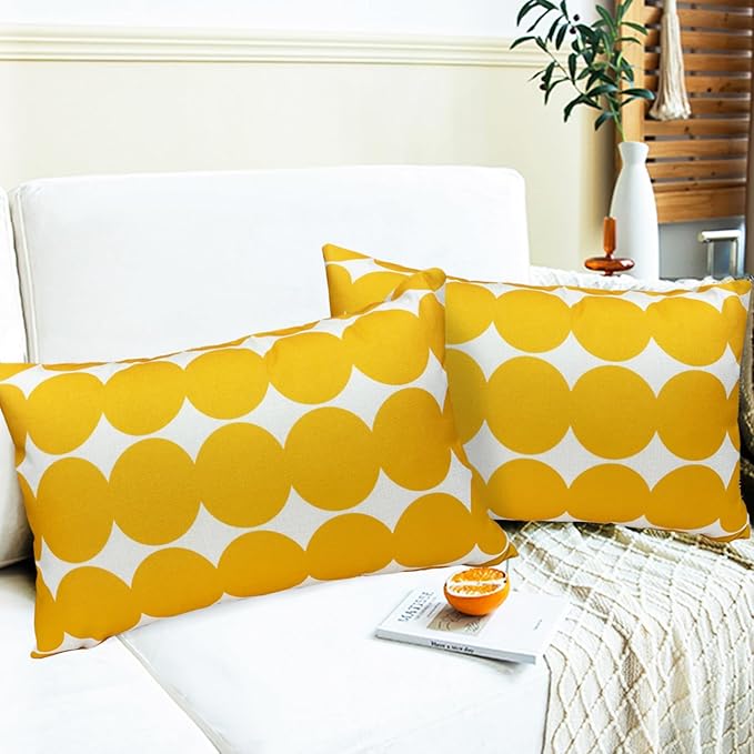 Decorative Throw Pillow Covers Set of 2 Chrome Yellow Fashion Polka dot Pillow Covers 12x20 Inch Throw Pillow Cover Linen Pillowcase Farmhouse Outdoor Pillow Covers for Couch Sofa Bedroom