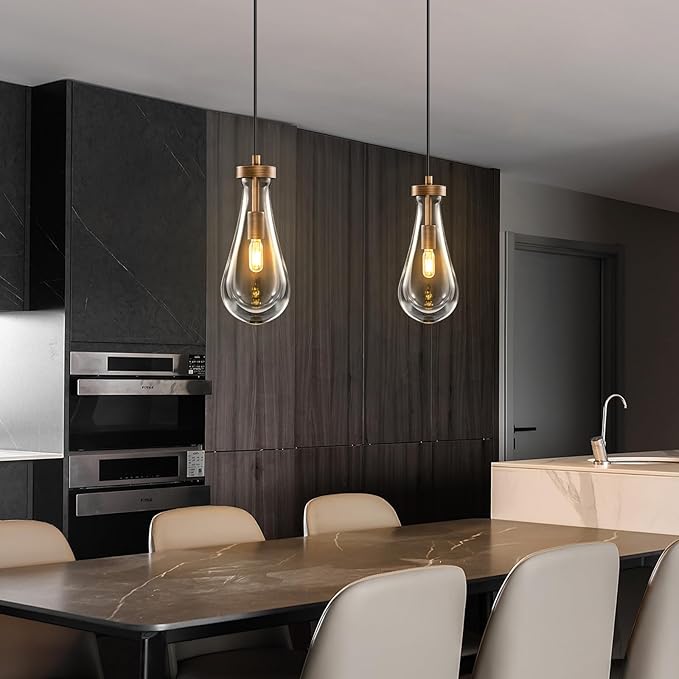 Raindrop Pendant Lights Kitchen Island: 2 Brown Teardrop Hanging Light - Crystal Pendants Lighting over Dining Table - High Ceiling Raindrops Lights Fixture for Bedroom Kitchen Island Bulbs Included