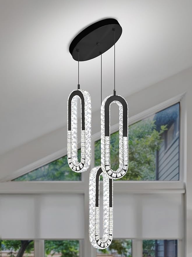 3-Light Pendant Lighting,Dining Room Chandelier Light Fixture Modern Hanging Chandeliers for Hallway Entryway Bedroom Kitchen Island (Black Crystal Chandelier)