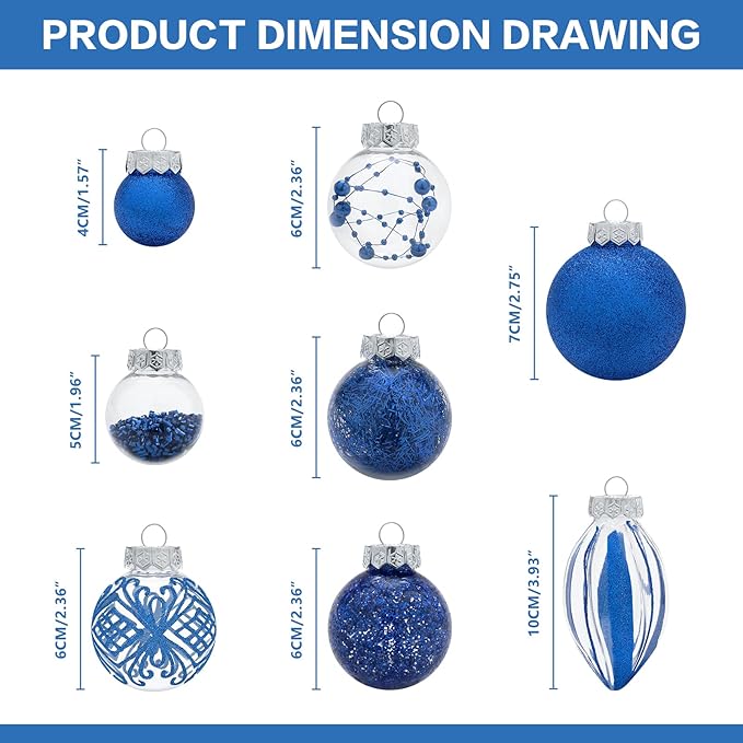 Christmas Ornaments Set, 32Pcs Clear Plastic Shatterproof Christmas Ball Hanging Ornaments for Xmas Tree Decorations, for Indoor Home Thanksgiving Party Holiday Decor - Bule.