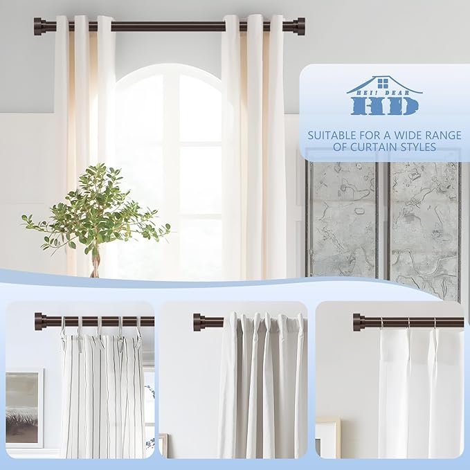 2 Pack Bronze Curtain Rods for Windows 30 to 42 Inch(2.5-3.5ft), 1 Inch Diameter Heavy Duty Curtain Rods, Adjustable Curtains Rod, Modern Decorative Drapery Rod, 30-42" Brown