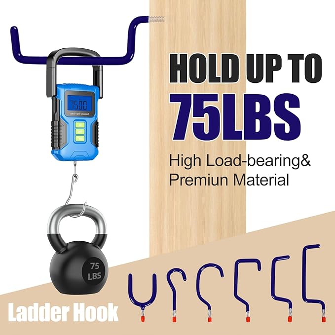 Garage Hooks Heavy Duty, 12-Pack Mixed Utility Garage Hooks, Wall Mounted Steel Tool Hangers for Garage Wall Organizer, Hold Ladders Tools Bikes (Blue, 6 Type & 12 Pack)