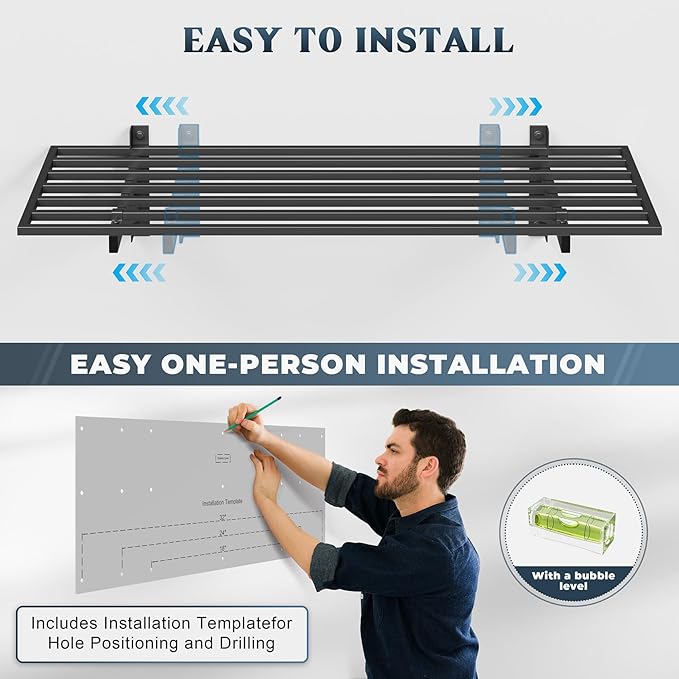 2-Pack 1.5x4ft Garage Shelving Wall Mounted, 1.5' x 4' Heavy Duty Garage Storage Shelves with Hooks, 500LB Capacity