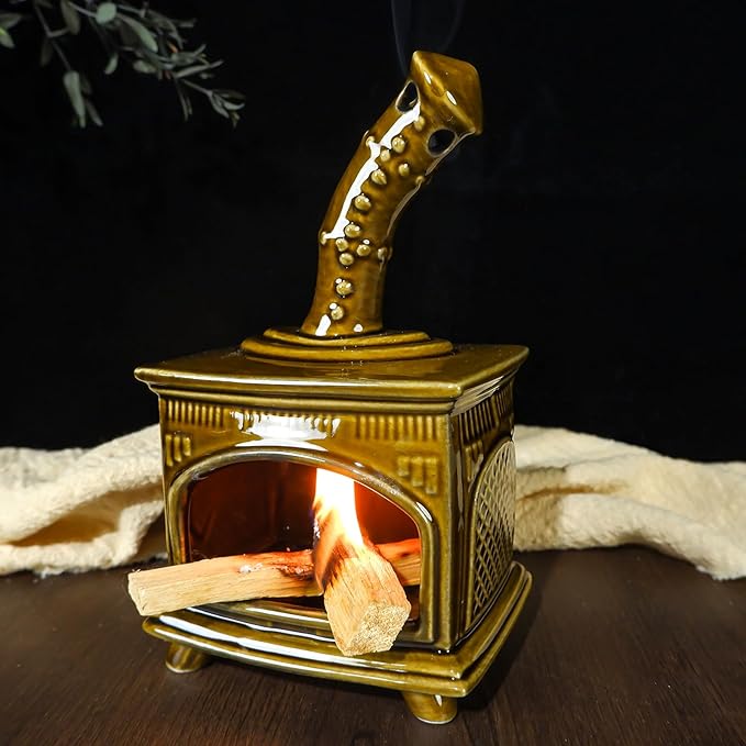 Handcrafted Dark Green Ceramic Palo Santo Holder & Incense Burner - Compact Meditation Accessory for Burning of Palo Santo Sticks & Cones - Zen-Inspired Home Decor Gift for Energy Cleansing