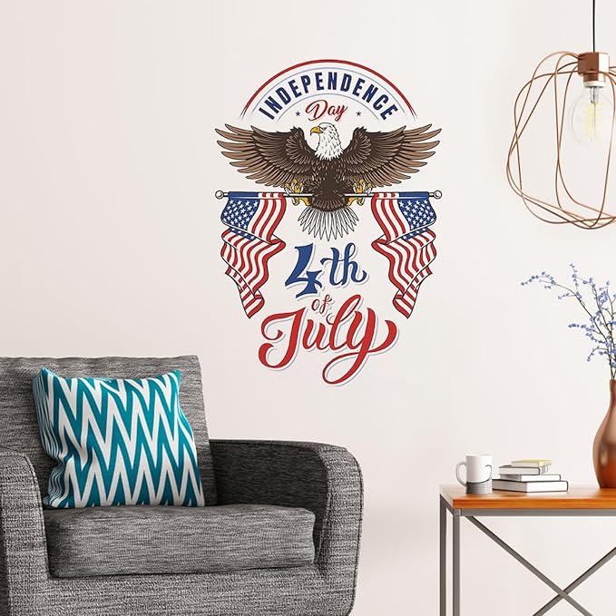 4th of July Wall Stickers Whole Independence Day Wall Decals Patriotic Eagle Star Red White Blue American Flag Removable Window Door Clings for Home Office Decor Party Supplies