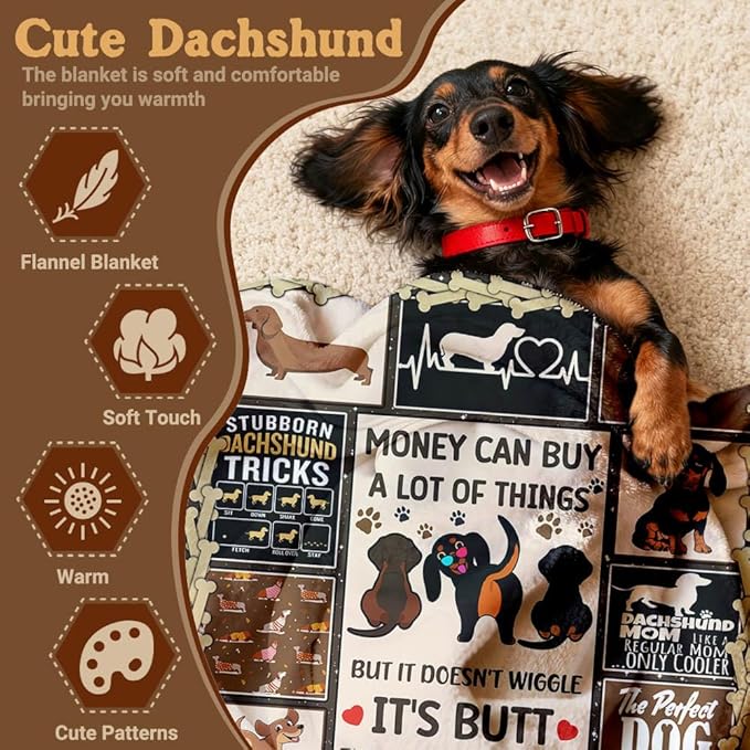 Dachshund Flannel Fleece Blanket Throw Couch Microfiber Soft Cozy Lightweight Luxury Bed Blanket 60"x50"for Teen