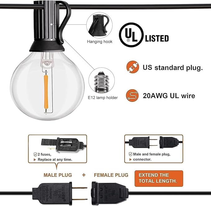 HISTAR Led String Lights Outdoor 30ft Patio Lights Waterproof with 27 G40 Shatterproof Bulbs, Connectable Globe String Lights for Outside, Backyard Balcony Bistro Party Cafe Lights
