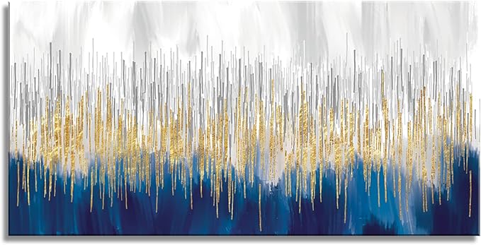 XXMWallArt FC3175 Abstract Wall Art Gold and Blue Canvas painting Artwork Painting Print for Living Room Bedroom Kitchen Home and Office Wall Decor