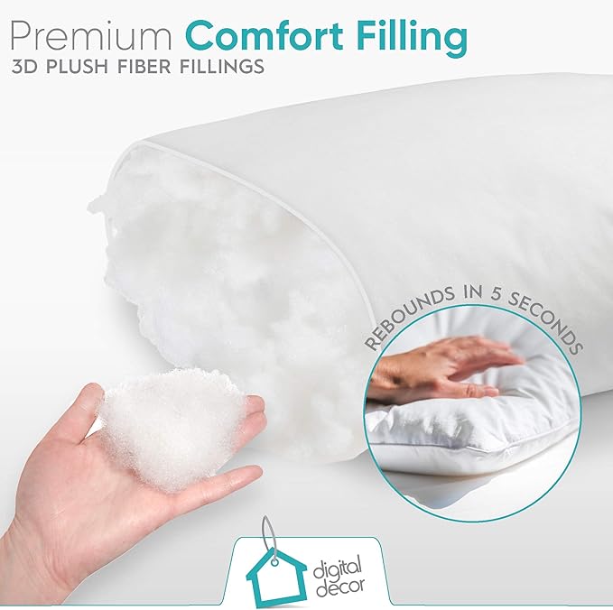 Digital Decor Premium Hotel Pillows, Made in USA Hypoallergenic Down‐Free Pillows with 100% Cotton Cover, Medium Firm Support for All Sleepers, Includes 2 Free Pillowcases, Set of 2, Standard 20"x26"