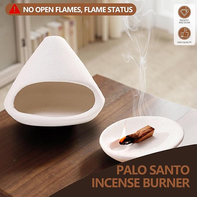 Set of 2 Palo Santo Holder Ceramic Sage Incense Burner Ash Catcher Meditation, Zen, Yoga Decor for Christmas Housewarming(White)