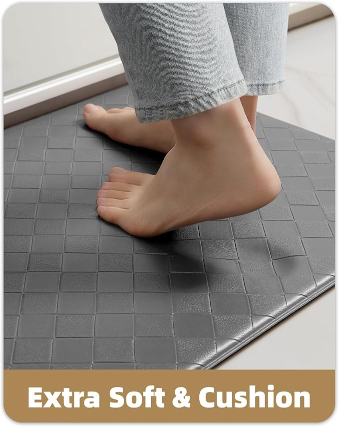 Color&Geometry Anti Fatigue Cushioned Kitchen Floor Mats,17"X47",Runner Rug Non Slip Waterproof,Memory Foam Padded Standing Mat for Front Sink,Grey