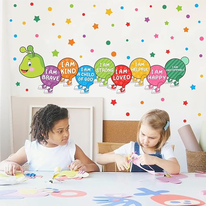 Kids Wall Stickers Decor Colorful Inspirational Wall Decals Baby Nursery Wall Decal Peel and Stick Motivational I Am Quotes Walls Art Vinyl Decals Polka Dots Murals for Classroom Bedroom Decor