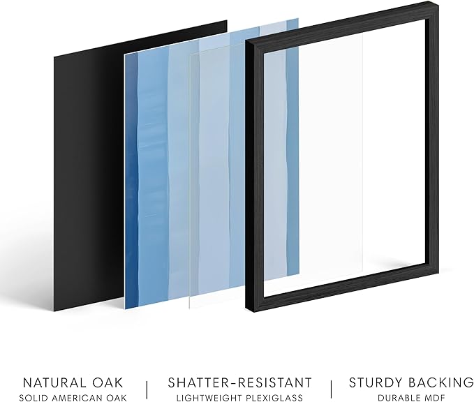 HAUS AND HUES Modern Abstract Wall Art - Blue and Green Living Room Art, Modern Artwork for Walls, Minimalist Picture for Living Room(Painted Stripes, Black Frame, 8x10)