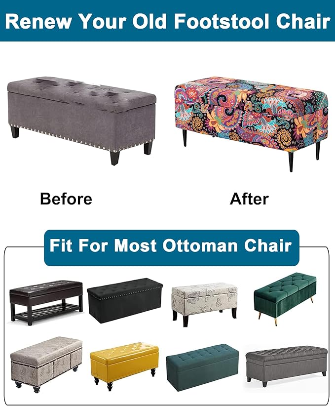 CRFATOP Printed Rectangle Ottoman Stool Cover Stretch Folding Storage Footstool Bench Slipcovers Upholstered Foot Chest Chair Covers Washable Entryway Furniture Protector with Elastic Bands,S,15