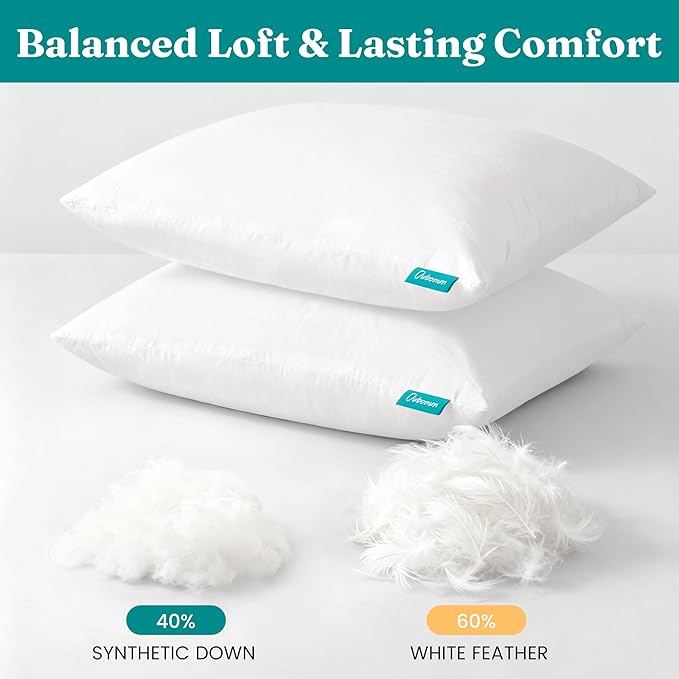 Oubonun 26x26 Feather Down Alternative Throw Pillow Inserts, 100% Cotton Cover, Medium Firm Decorative Pillow Inserts for Couch, Sofa, Bed, Chair (Set of 2)