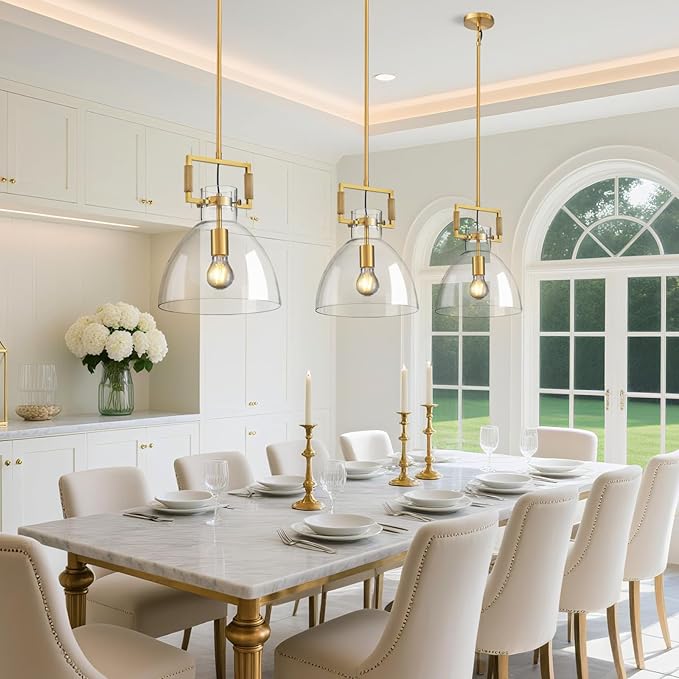 Mondern Large Gold Kitchen Island Pendant Light, 10 '' W 1-Light Glass and Brass Island Pendant Lights,Farmhouses Pendant Light, for Kitchen,Dining Room,Bathroom