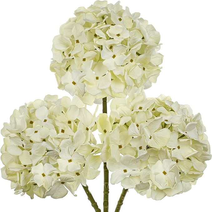 White Hydrangea Artificial Flowers, 19.6in Dried Textured Silk Hydrangea Flowers With Stems 3 Pcs Fake White Flower Faux Floral Stems Artificial Flower Bulk for Table Centerpieces Wedding Home Decor