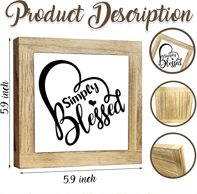JXZOLQ Simply Blessed Sign, Blessed Signs for Home Decor, Rustic Thanksgiving, Box Wood Plaques Desk Decoration, Funny Home Decor, Housewarming Gift