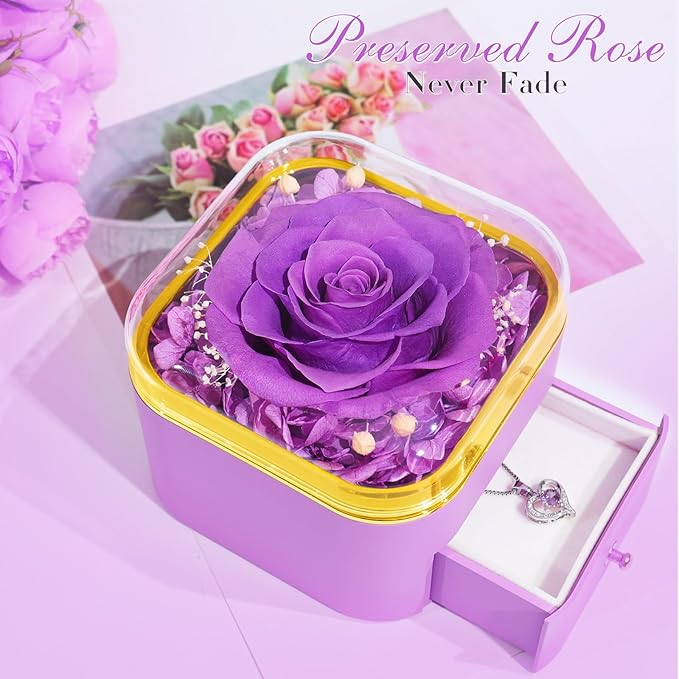 Beferr Birthday Gifts for Women Preserved Real Rose with Necklace Eternal Roses Forever Flowers for Delivery Prime Christmas Day Gifts for Mom Grandma Wife Sister Her from Daughter