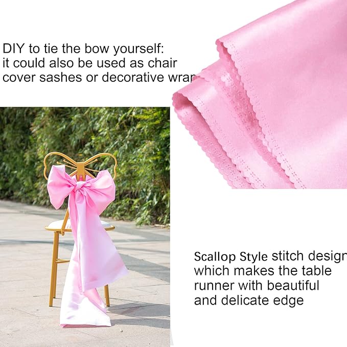 2 Pack Pink Table Runners, Satin Table Runner 12x108 Inches Long, Silk and Smooth Fabric Table Runner for Wedding, Parties, Banquets, Valentine Day Decoration