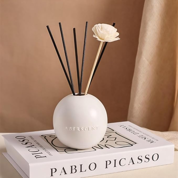 Luxury Reed Diffuser Set – White Musk 5.07oz – Long-Lasting Home Fragrance for Bedroom, Office | Premium Ceramic Base, Reusable & Refillable
