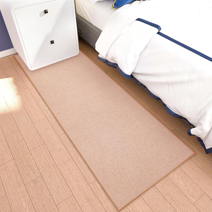 Runner Rug with Non Slip Rubber Backing, Washable Soft Floor Carpet for Kitchen, Hallway, Entryway Indoor, Bedroom, Laundry, Low Pile Area Rugs, Solid Color with Pointillism Style (Camel, 2' * 10')