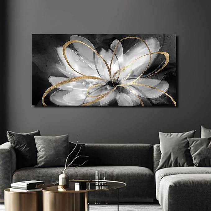SOUGUAN Wall Art for Bedroom Black and White Flower Picture Artwork Botanical Decorations for Living Room Kitchen Dining Room Office 20x40 Inch