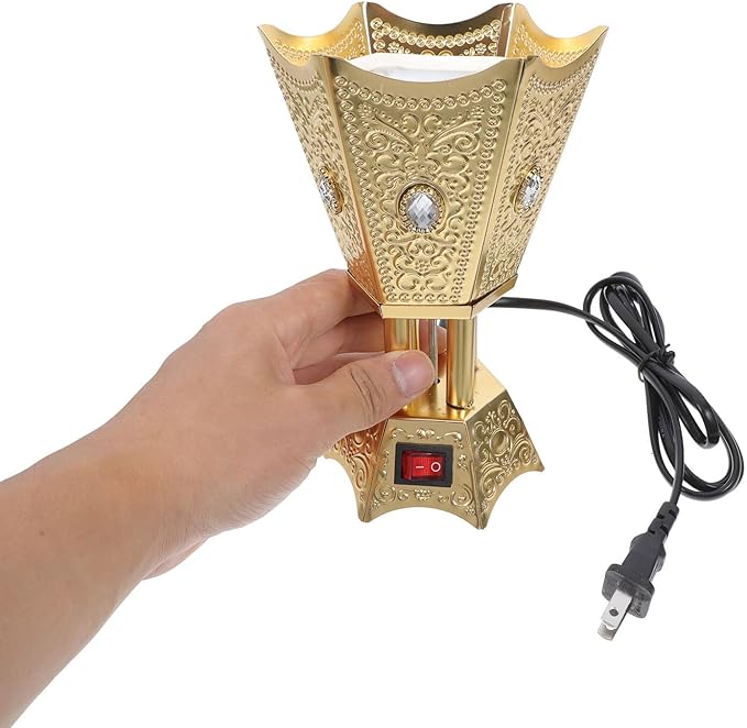 Electric Incense Burner Plug Aroma Incense Stove for Home and Office Compact Metal Censer with US Plug Middle Eastern Style Tabletop Decorative Holder for Relaxing Ambiance and