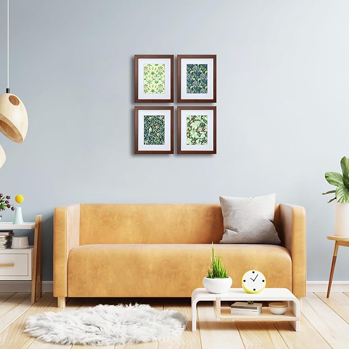 8x10 Picture Frame Set of 4 Made of Solid Wood Photo Frame with Real Glass for Pictures 5x7 with Mat or 8x10 Without Mat, Wall Gallery or Tabletop display Picture Frames, Brown