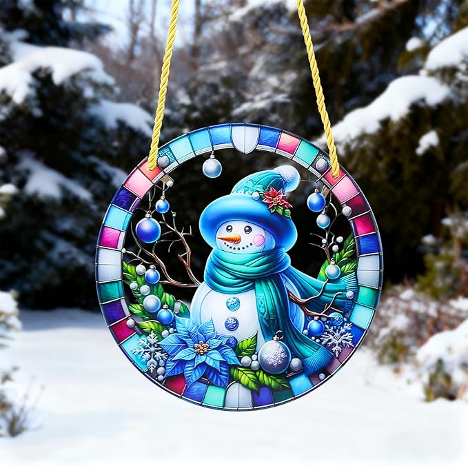 Christmas Santa Gingerbread Man Acrylic Disc Ornament for Tree, Wall, Window, Holiday Home Party Decoration (G)