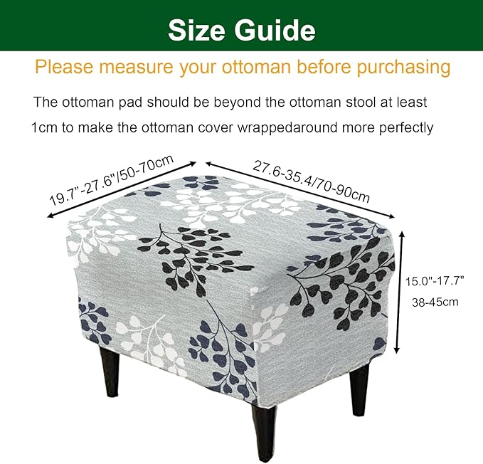 CRFATOP Ottoman Chair Cover Large Ottoman Chair Slipcovers Printed Rectangle Storage Stool Cover Stretch Footstool Footrest Furniture Protector for Bar Counter Living Room,C15