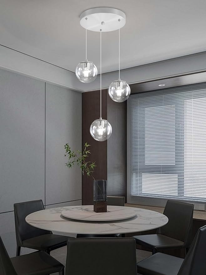 3-Light Chrome Pendant Lighting Modern Mini Chandeliers,Adjustable Clear Glass Pendant Light Fixture for Kitchen Island Dinning Room Bedroom