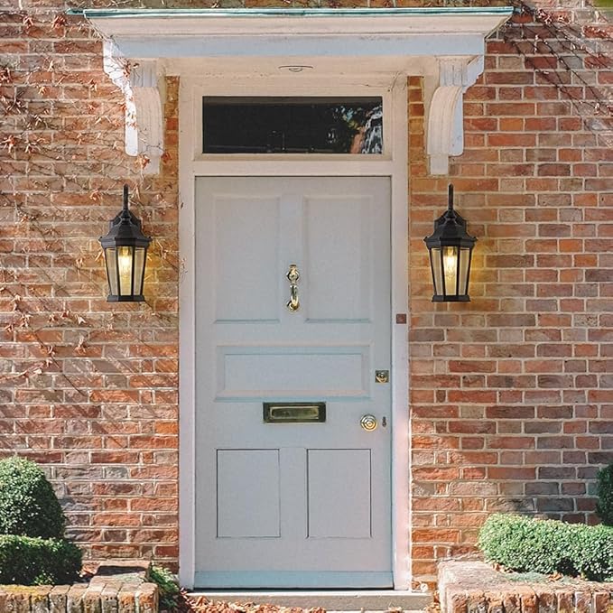 Outdoor Wall Lantern, Exterior Waterproof Outdoor Wall Light Fixtures, Black Aluminum Porch Sconces with E26 Sockets & Clear Glass