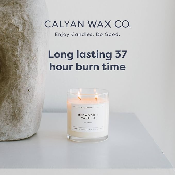 Calyan Wax Co. Vetiver & Tonka 2 Wick Scented Candle - 37 Hour Burn - Luxury Non Toxic Soy Wax Candles - Long Lasting Large Glass Jar Candle for Home - 8.8oz