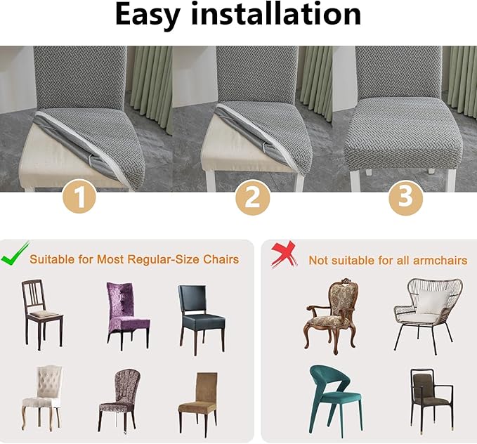Dining Chairs Covers Set, Dining Room Chair Covers Stretch Seat Covers Parsons Chair Covers Slipcover Fundas Forros para Sillas de Comedor (Texture-Green,Medium (Set of 6))